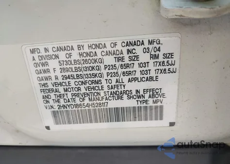 2004 Acura Mdx Touring z USA, uszkodzony, nr VIN 2HNYD18654H528117